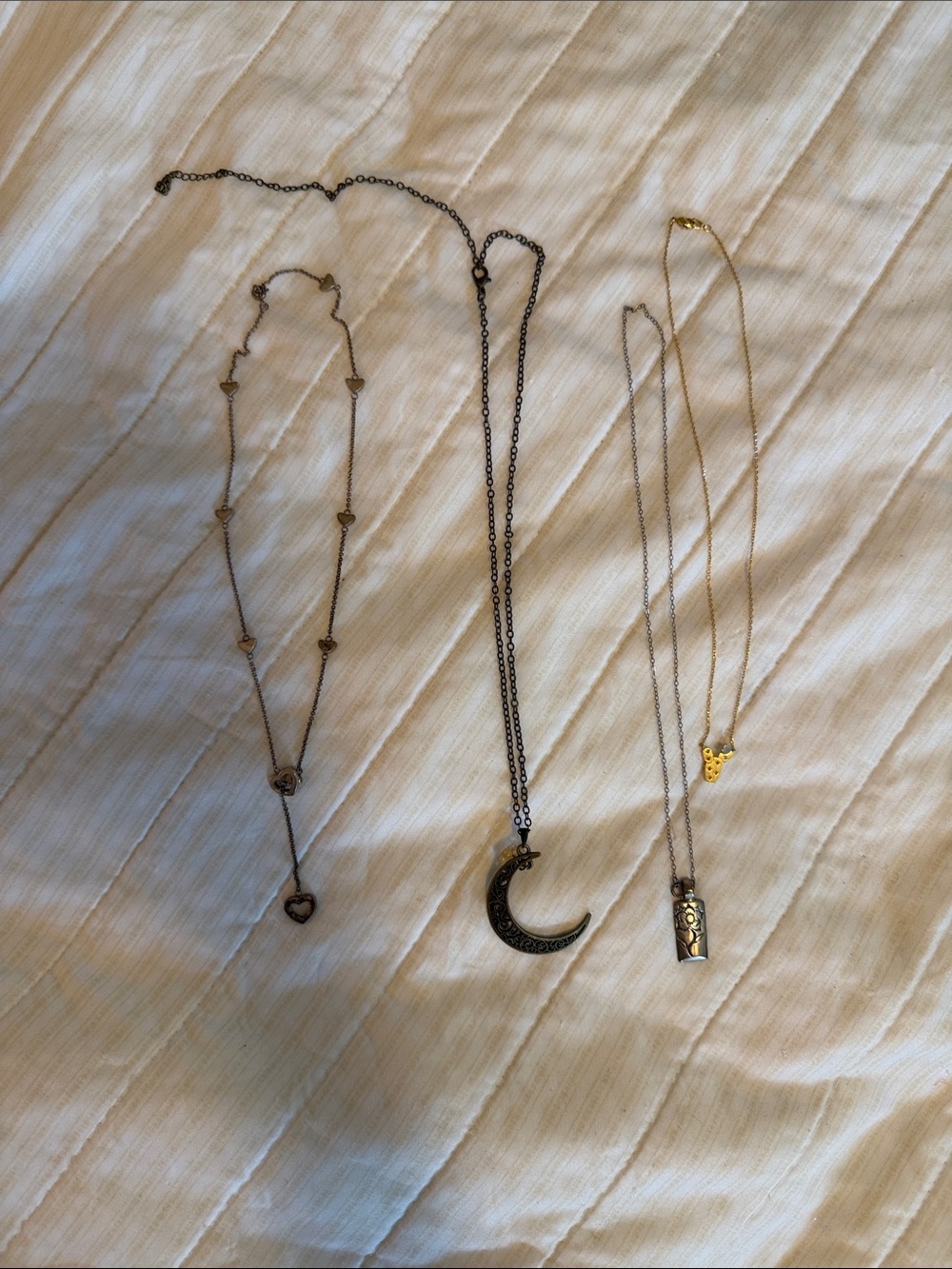Mixed Metal Women's Necklace Set - Heart & Moon Pendants in Silver and Gold